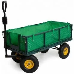 Varan Motors - TC1840A Chariot De Jardin, Remorque à Main, Avec Bâche, Cotés Amovibles, Max 350Kg - Vert