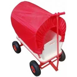 Varan Motors - TC1812M Chariot Wagon Pour Enfant, Chariot De Transport En Bois Avec Bâche, Charge 180Kg Max. - Rouge
